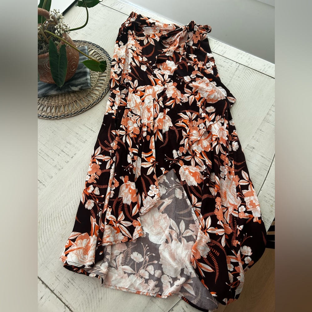 Maaji Orange Pink Asymmetrical Wrap Midi Skirt